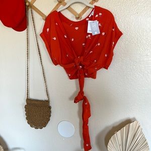 Red Orange floral reversible blouse